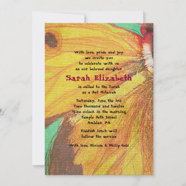 Faire-part de Bat Mitzvah PAPILLON JAUNE VINTAGE (Devant)