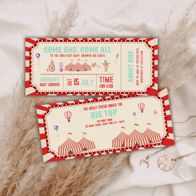 Faire-part de bébé cirque animal vintage carnaval (Vintage Circus Animal Ticket Carnival Baby shower Invitation)