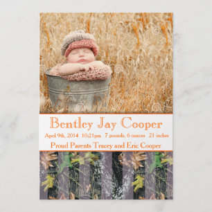 Faire-part de bébé d'orange et de camouflage