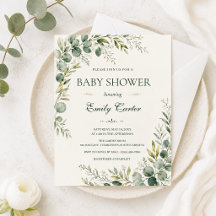 Faire-Part de Bébé Élégante avec Eucalyptus et Ver