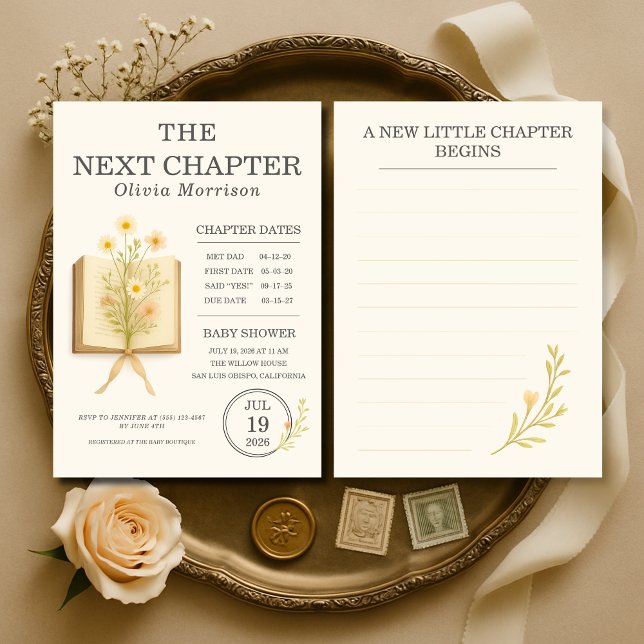 Faire-Part de Bébé Floral Books Prochain Chapitre  (Créateur téléchargé)
