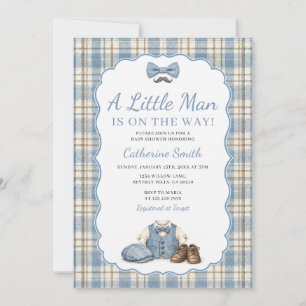 Faire-Part de Bébé Garçon à Carreaux Bleu Vintage