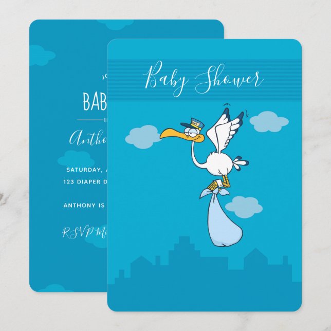 Faire-part de bébé garçon pour une baby shower ave (Devant / Derrière)