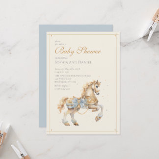 Faire-Part de Bébé Licorne Bleu Pâle et Or