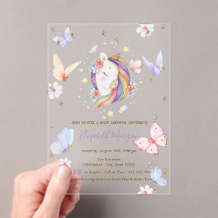 Faire-part de Bébé Licorne Papillons Paillettes Vi