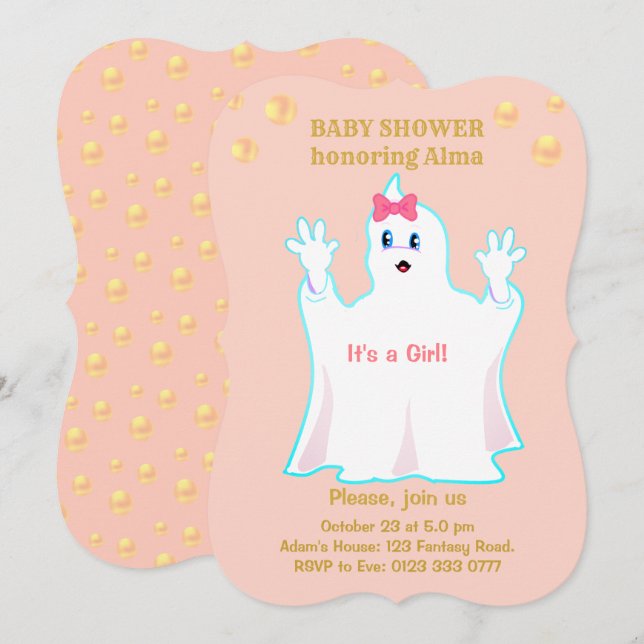 Faire-part de bébé mignon fantôme pour Baby Shower (Devant / Derrière)
