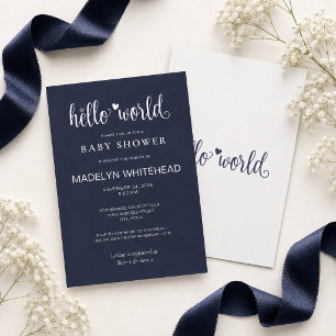Faire-Part de Bébé Minimaliste Hello World Bleu Nu