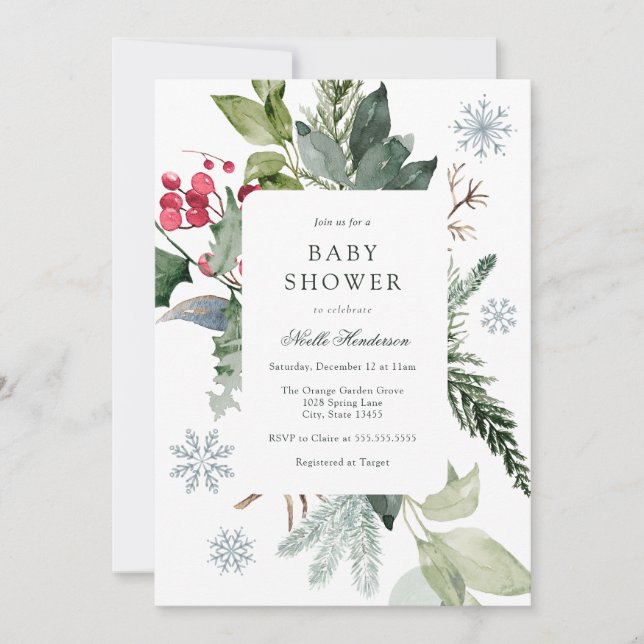 Faire-part de Bébé Neige d'Hiver et Épigéa Evergre (Devant)