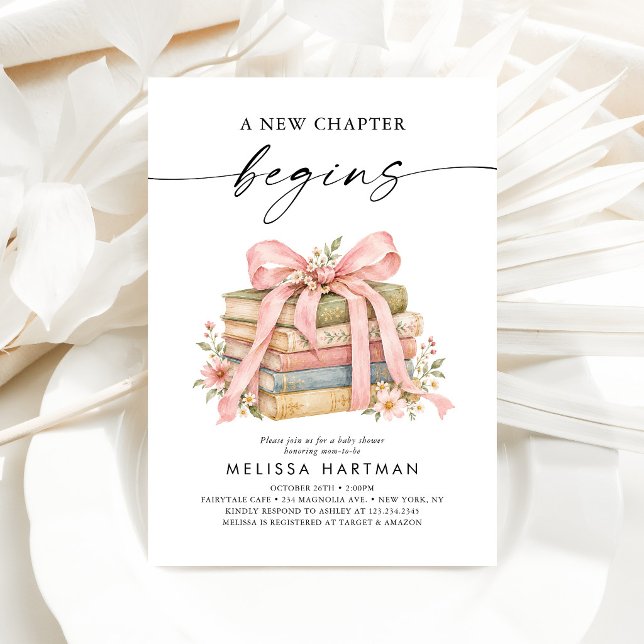 Faire-part de Bébé Pink Bow Books Un Nouveau Chapi (Créateur téléchargé)