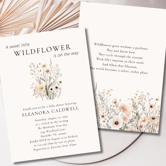 Faire-Part de Bébé Poème Inspirant Fleurs Sauvages (Delicate Wildflowers Inspirational Poem Baby Shower Invitation2)