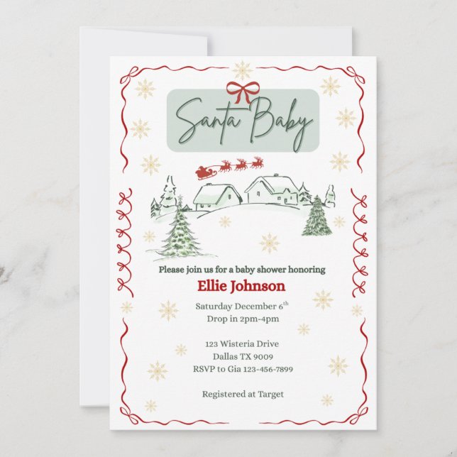Faire-part de Bébé Santa pour une Baby Shower de D (Devant)