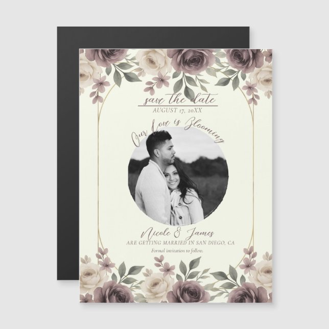 Faire-part de botanique Mauve Poussiéreux & Fleur  (Devant / Derrière)