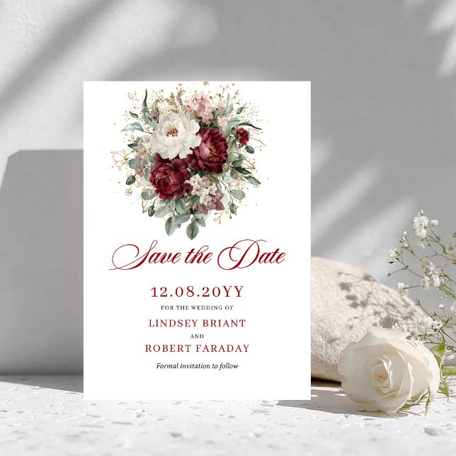 Faire-part de botanique rose burgundy Save The Dat (Botanical Blush Burgundy Greenery Save The Date)