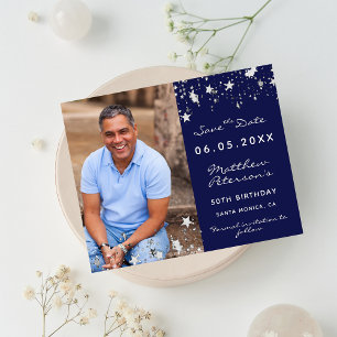 Faire part de budget anniversaire bleu marine phot