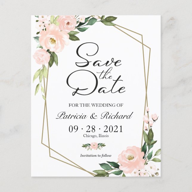 Faire part de budget géométrique floral rose (Devant)