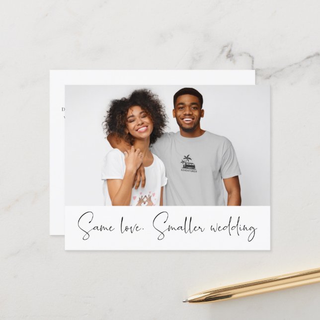 Faire-part de budget photo Mariage plus petit (Devant/Arrière en situation)