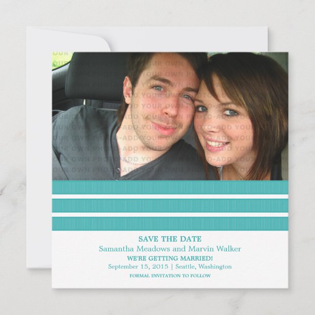 Faire part de carte photo à trois bandes sarcelle  (Devant)
