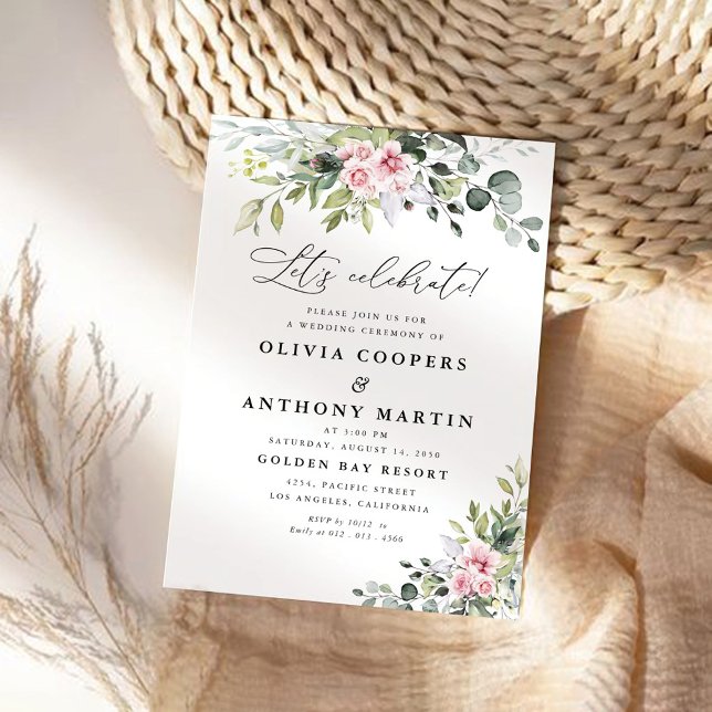 Faire-part de cérémonie de mariage rose blush végé (Créateur téléchargé)