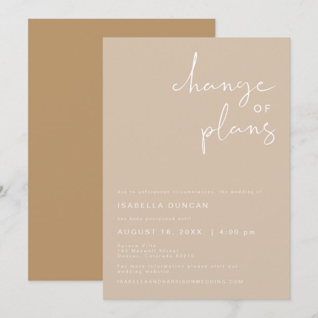 Faire-part de changement de plans pour un mariage  (Devant / Derrière)