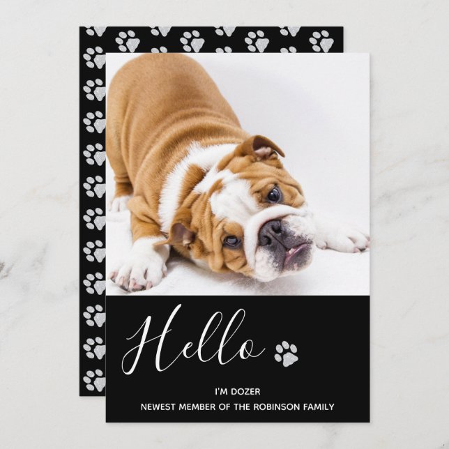 Faire-part de chiot - Elegant Noir Moderne Nouveau (Devant / Derrière)