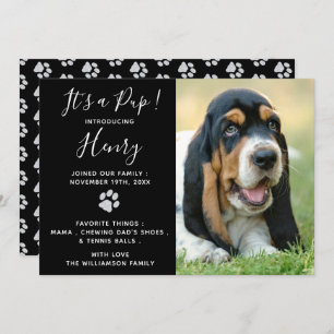 Faire-part de chiot - Noir Élégant moderne Nouveau