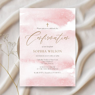 Faire-part de confirmation fille aquarelle rose po