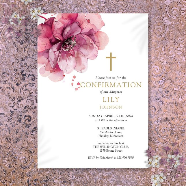 Faire-part de confirmation floral aquarelle rose p (Modern Dusty Rose Watercolor Floral Confirmation Invitation)