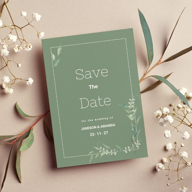 Faire-part de conservation aquarelle botanique men (Mint watercolor botanical greenery Save The Date )