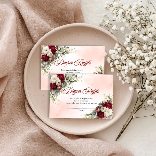 Faire-part de couche rustique burgundy floral or e (Rustic burgundy floral gold eucalyptus diaper raffle

)