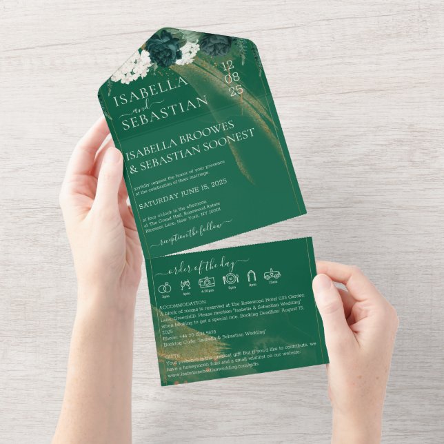 Faire-part de date à retenir Roses Vert Émeraude O (Déchirure)