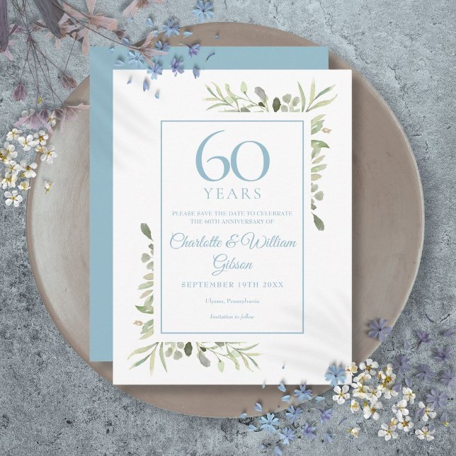 Faire-part de date anniversaire aquarelle florale  (60th Anniversary Save the Date Watercolor Floral Announcement Postcard)