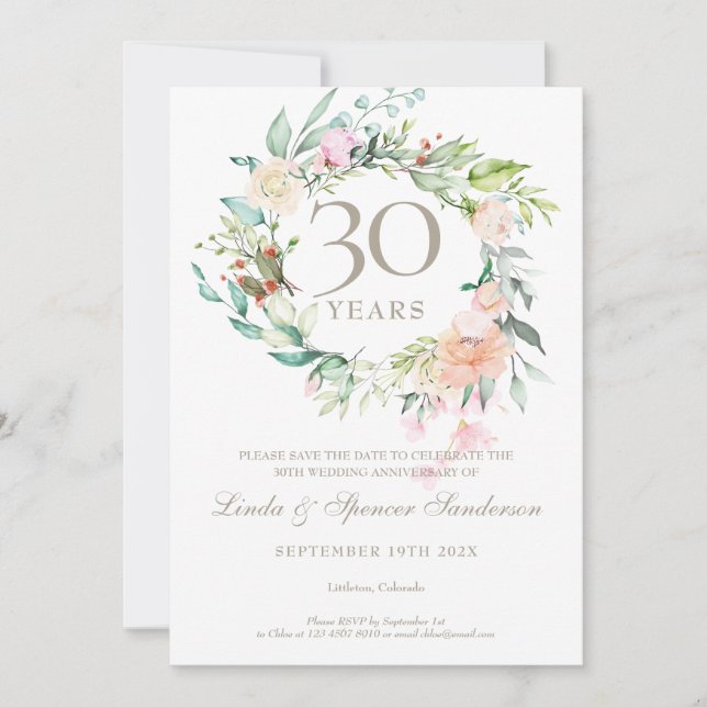 Faire-part de date anniversaire de mariage 30 ans  (Devant)