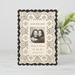 Faire-part de date de mariage à dentelle en papier