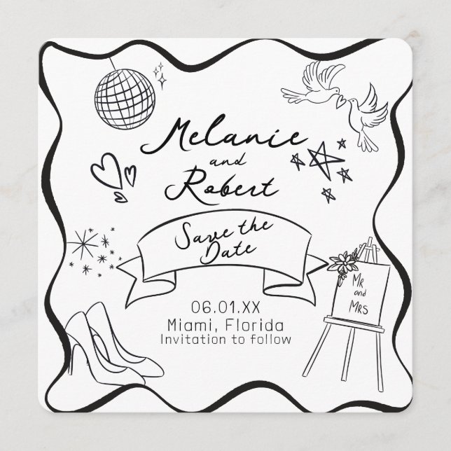 Faire-part de date de mariage à encadrer en noir e (Devant)