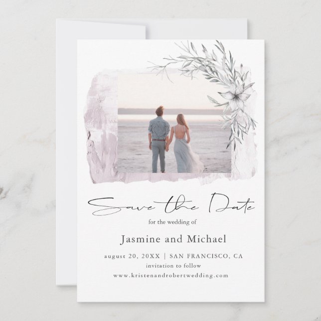 Faire-part de date de mariage à l'aquarelle minima (Devant)