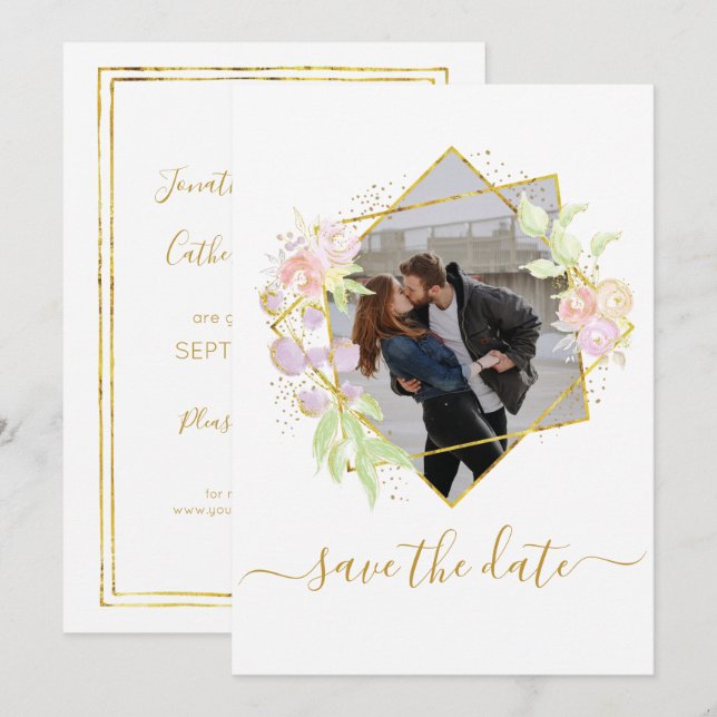 Faire-part de date de mariage à l'aquarelle modern (Devant / Derrière)
