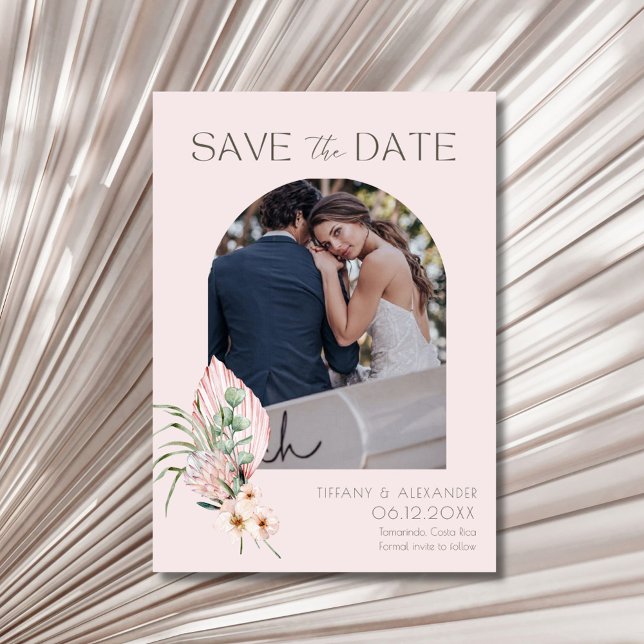 Faire-part de date de mariage à l'arche de palmier (Elegant Palm Arch Destination Photo Save the Date)