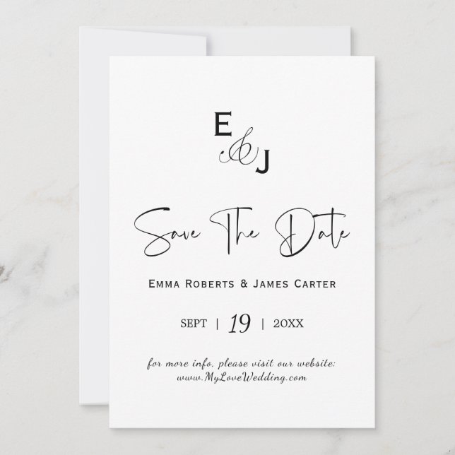 Faire-part de date de mariage à monogramme noir et (Devant)