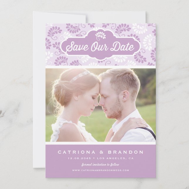 Faire-part de date de mariage à motif floral blanc (Devant)