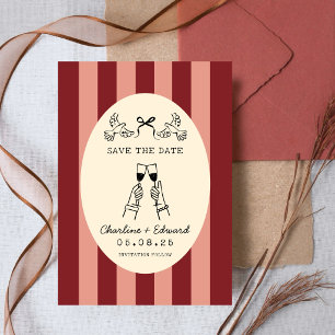 Faire-part de date de mariage à motifs rayés rouge