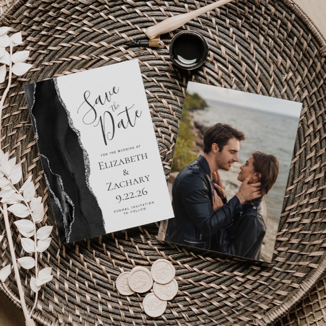 Faire-part de date de mariage à photo en agate noi (Créateur téléchargé)