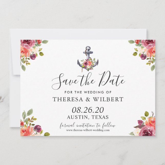 Faire-part de date de mariage avec ancre nautique  (Devant)