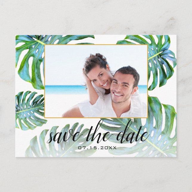 Faire-Part de Date de Mariage avec Photo de Feuill (Devant)