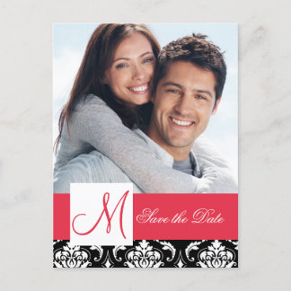 Faire-part de date de mariage avec photo en damas