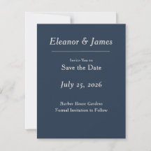 Faire-part de date de mariage bleu portuaire éléga