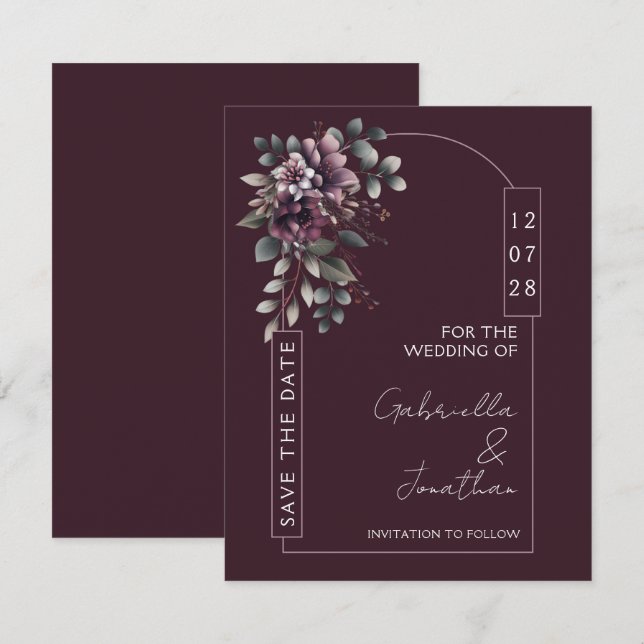 Faire-part de date de mariage Bourgogne et Sauge | (Devant / Derrière)