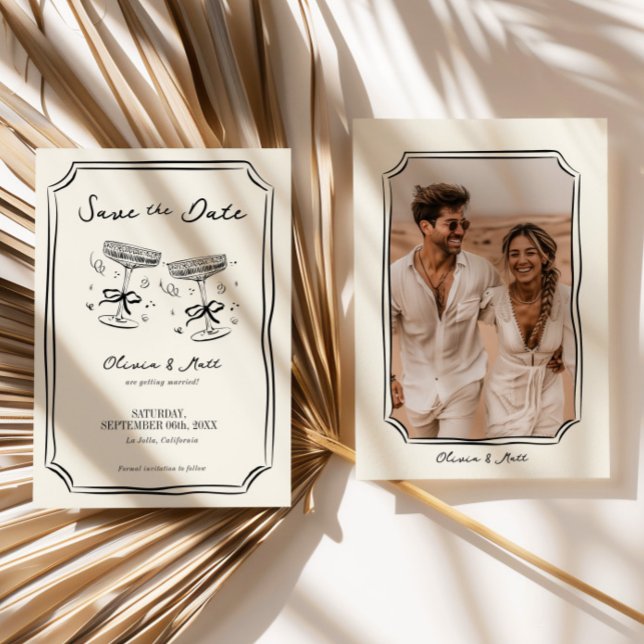 Faire-Part de Date de Mariage Champenois Fantaisis ( Whimsical Save The Date Champagne with Photo Invitation)