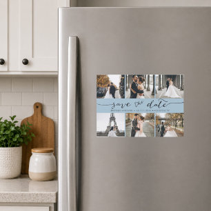 Faire part de date de mariage Collage photo bleu c