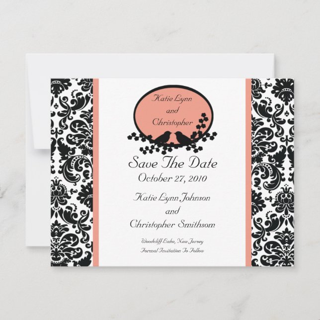 Faire-part de date de mariage Damask & Birds (Devant)