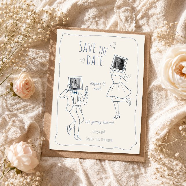 Faire-part de date de mariage doodle photo fantais (Créateur téléchargé)